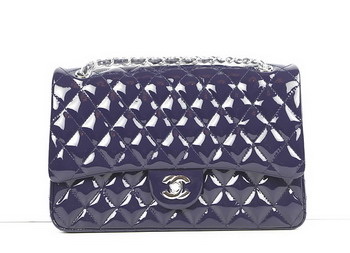 AAA Chanel Classic Flap Bag 1113 Violet Quilted Patent Silver Chain Knockoff
